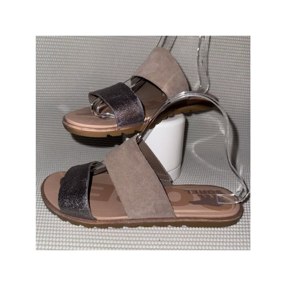 Sorel Ella II Tan Suede Leather Slide Flat Sandal Slip On Shoes Womens Size 7.5